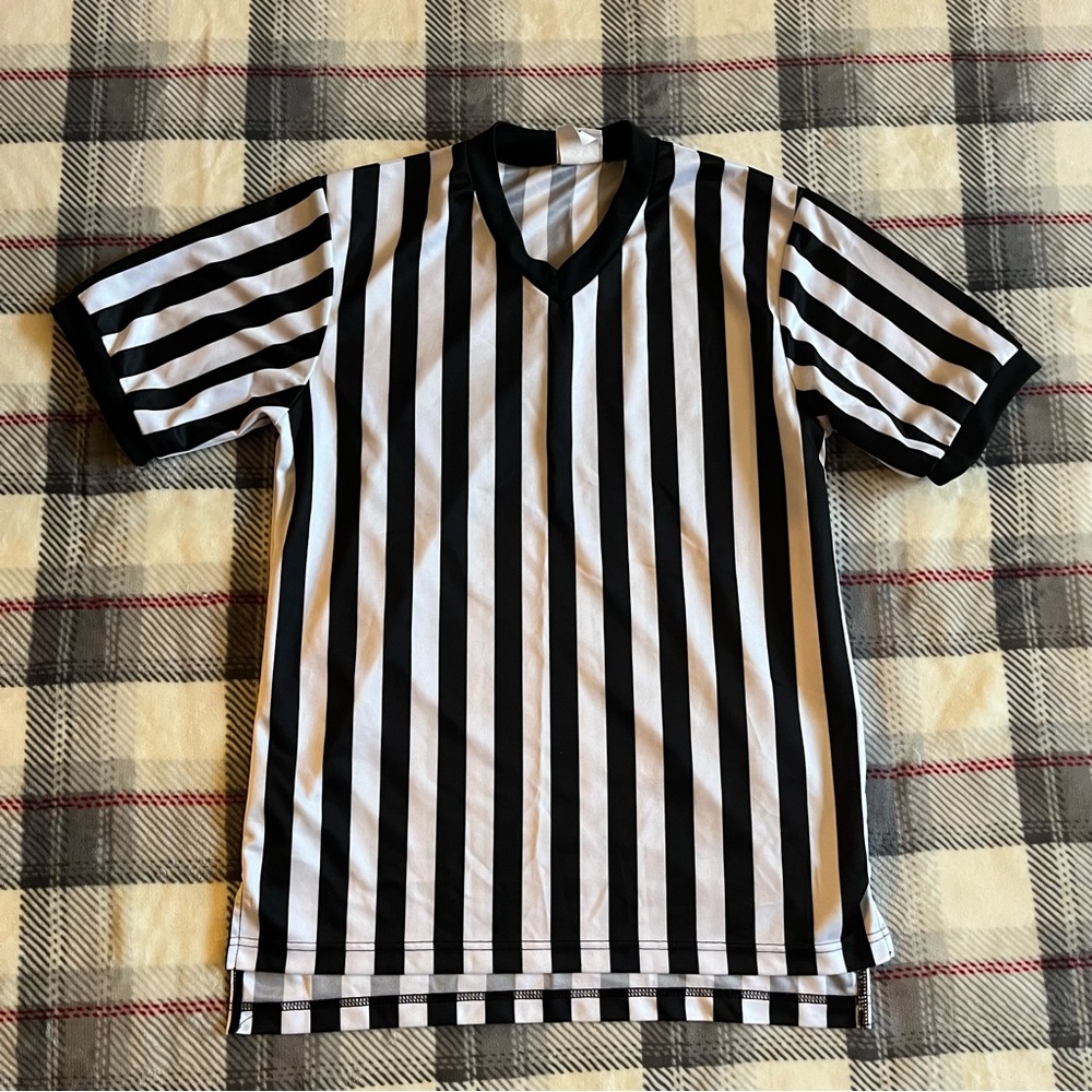 Classic Black and White Striped Men's Tee Referee